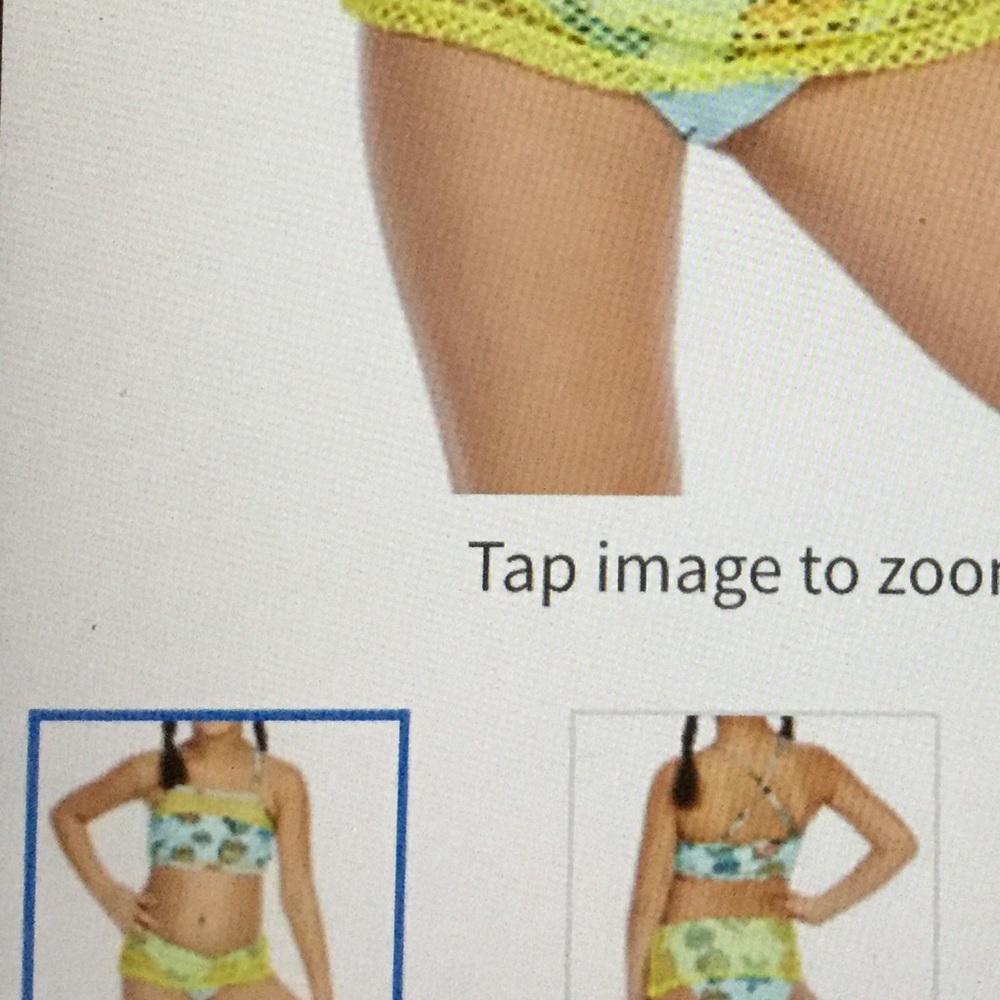NWT Vigoss SZ 4 Shells! Bright Yellow & Aqua Crochet Mesh Skirt Swim Set - Picture 3 of 6